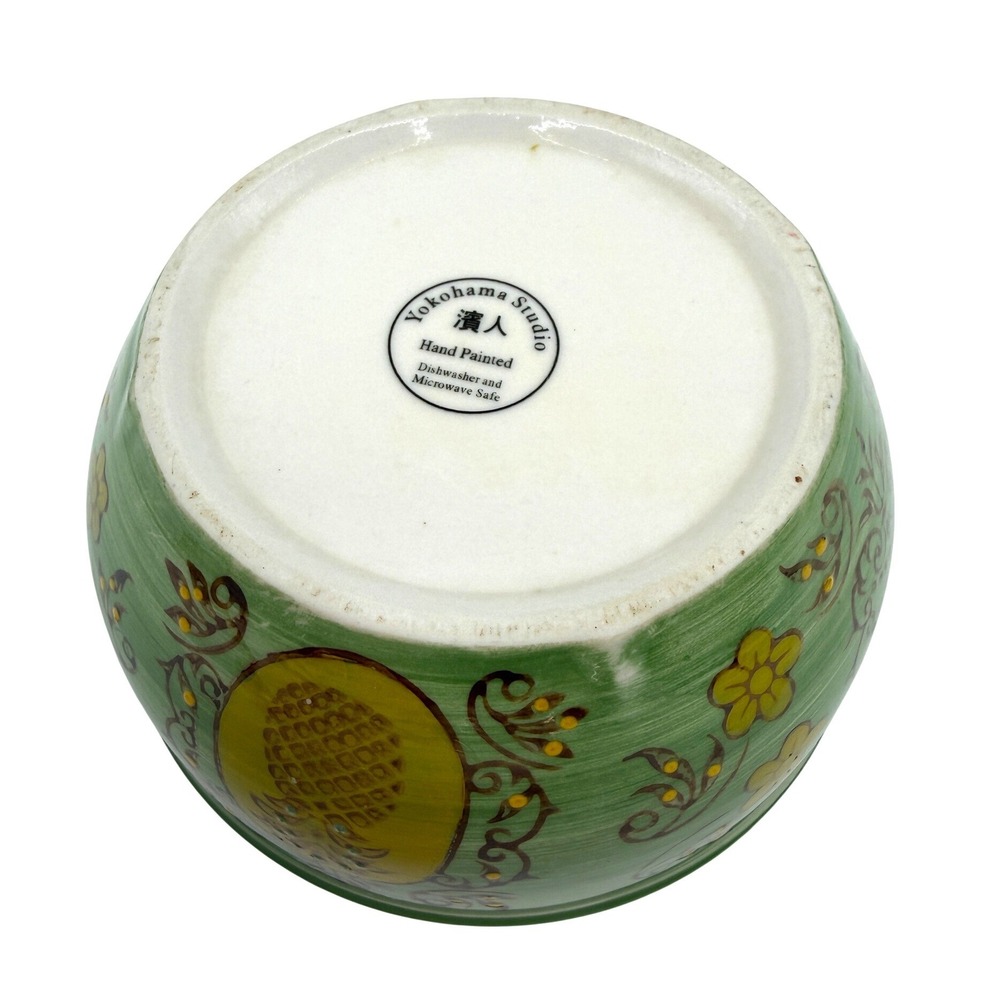 Yokohama Studio Bowl 5.5" Green Pineapple Hand Painted Ceramic Floral Japan - Picture 4 of 7